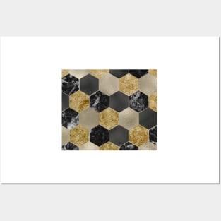 Black Gatsby carat and marble hexagons Posters and Art